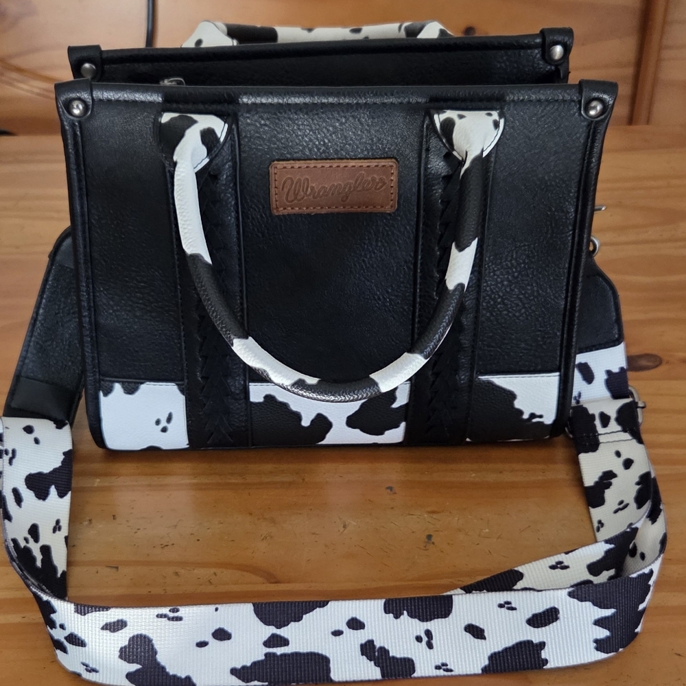 Montana West Wrangler Cow Print Black Tote